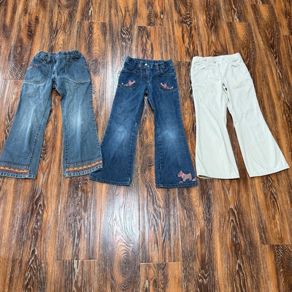 Gymboree Girls Flare Jeans Pants Bundle 3pc Size 6 Scottie Dog Floral Y2K Denim